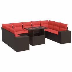 vidaXL Garden Sofa Set 15 Piece with Cushions Outdoor Sofa Poly Rattan Acacia - brown