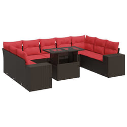 vidaXL Garden Sofa Set 15 Piece with Cushions Outdoor Sofa Poly Rattan Acacia - brown