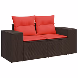 vidaXL Garden Sofa Set 15 Piece with Cushions Outdoor Sofa Poly Rattan Acacia - brown