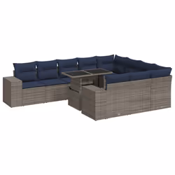 vidaXL Garden Sofa Set 8 Piece with Cushions Outdoor Sofa Poly Rattan Acacia - grey