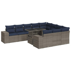vidaXL Garden Sofa Set 8 Piece with Cushions Outdoor Sofa Poly Rattan Acacia - grey