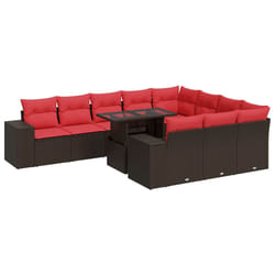 vidaXL Garden Sofa Set 8 Piece with Cushions Outdoor Sofa Poly Rattan Acacia - brown