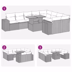 vidaXL 10 Piece Garden Sofa Set with Cushions Black Poly Rattan Acacia - black and cream - Additional view 10