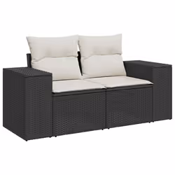 vidaXL 10 Piece Garden Sofa Set with Cushions Black Poly Rattan Acacia - black and cream - Additional view 4