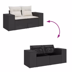 vidaXL 10 Piece Garden Sofa Set with Cushions Black Poly Rattan Acacia - black and cream - Additional view 8