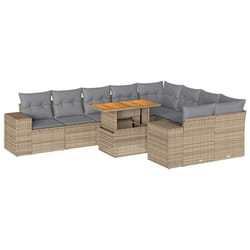 vidaXL 10 Piece Garden Sofa Set with Cushions Black Poly Rattan Acacia - beige and grey