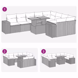 vidaXL 10 Piece Garden Sofa Set with Cushions Black Poly Rattan Acacia - beige and grey - Additional view 10