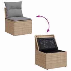 vidaXL 10 Piece Garden Sofa Set with Cushions Black Poly Rattan Acacia - beige and grey - Additional view 6