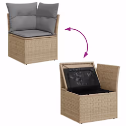 vidaXL 10 Piece Garden Sofa Set with Cushions Black Poly Rattan Acacia - beige and grey - Additional view 7