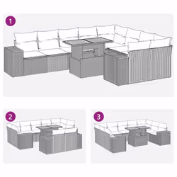 vidaXL 10 Piece Garden Sofa Set with Cushions Black Poly Rattan Acacia - grey - Additional view 10