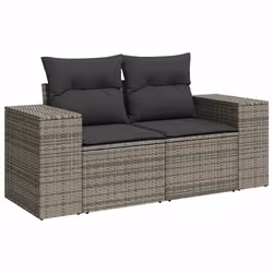 vidaXL 10 Piece Garden Sofa Set with Cushions Black Poly Rattan Acacia - grey