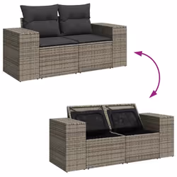 vidaXL 10 Piece Garden Sofa Set with Cushions Black Poly Rattan Acacia - grey - Additional view 6