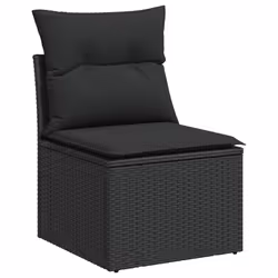 vidaXL 10 Piece Garden Sofa Set with Cushions Black Poly Rattan Acacia - black