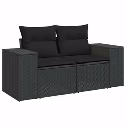 vidaXL 10 Piece Garden Sofa Set with Cushions Black Poly Rattan Acacia - black - Additional view 4