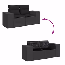 vidaXL 10 Piece Garden Sofa Set with Cushions Black Poly Rattan Acacia - black - Additional view 8