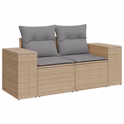 vidaXL 10 Piece Garden Sofa Set with Cushions Black Poly Rattan Acacia - beige and grey - Additional view 4