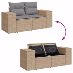 vidaXL 10 Piece Garden Sofa Set with Cushions Black Poly Rattan Acacia - beige and grey - Additional view 8