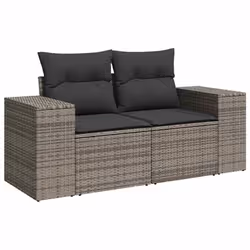 vidaXL 10 Piece Garden Sofa Set with Cushions Black Poly Rattan Acacia - grey - Additional view 4
