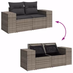 vidaXL 10 Piece Garden Sofa Set with Cushions Black Poly Rattan Acacia - grey - Additional view 8