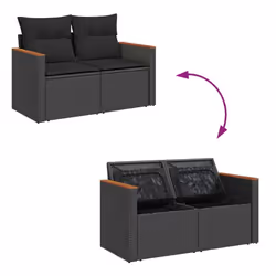 vidaXL 5 Piece Garden Sofa Set with Cushions Black Poly Rattan Acacia - black - Additional view 5