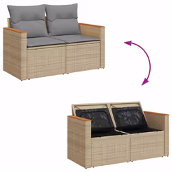 vidaXL 5 Piece Garden Sofa Set with Cushions Beige Poly Rattan Acacia - Additional view 6
