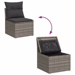 vidaXL 5 Piece Garden Sofa Set with Cushions Black Poly Rattan Acacia - grey - Additional view 5