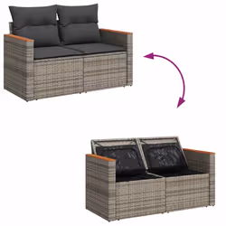 vidaXL 5 Piece Garden Sofa Set with Cushions Black Poly Rattan Acacia - grey - Additional view 7