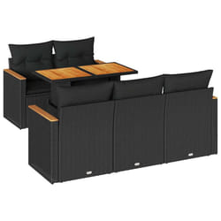 vidaXL 6 Piece Garden Sofa Set with Cushions Black Poly Rattan Acacia - black