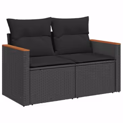 vidaXL 6 Piece Garden Sofa Set with Cushions Black Poly Rattan Acacia - black - Additional view 2