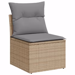 vidaXL 6 Piece Garden Sofa Set with Cushions Black Poly Rattan Acacia - beige and grey - Additional view 2