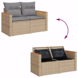 vidaXL 6 Piece Garden Sofa Set with Cushions Black Poly Rattan Acacia - beige and grey - Additional view 6