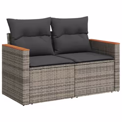 vidaXL 6 Piece Garden Sofa Set with Cushions Black Poly Rattan Acacia - grey - Additional view 4