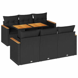 vidaXL 7 Piece Garden Sofa Set with Cushions Beige Poly Rattan Acacia - black