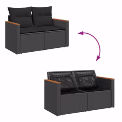 vidaXL 7 Piece Garden Sofa Set with Cushions Beige Poly Rattan Acacia - black - Additional view 5