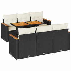 vidaXL 7 Piece Garden Sofa Set with Cushions Beige Poly Rattan Acacia - black and cream