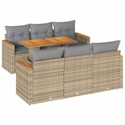 vidaXL 7 Piece Garden Sofa Set with Cushions Beige Poly Rattan Acacia - beige and grey