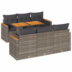 vidaXL 7 Piece Garden Sofa Set with Cushions Beige Poly Rattan Acacia - grey