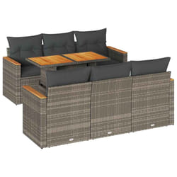 vidaXL 7 Piece Garden Sofa Set with Cushions Beige Poly Rattan Acacia - grey