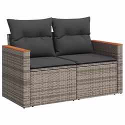vidaXL 7 Piece Garden Sofa Set with Cushions Beige Poly Rattan Acacia - grey - Additional view 4