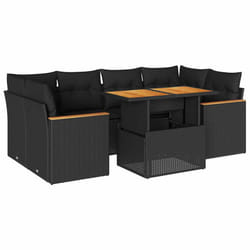 vidaXL 6 Piece Garden Sofa Set with Cushions Grey Poly Rattan Acacia - black