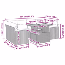 vidaXL 6 Piece Garden Sofa Set with Cushions Grey Poly Rattan Acacia - black