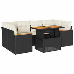vidaXL 6 Piece Garden Sofa Set with Cushions Grey Poly Rattan Acacia - black and cream