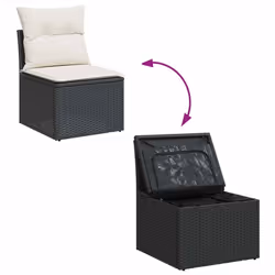 vidaXL 6 Piece Garden Sofa Set with Cushions Grey Poly Rattan Acacia - black and cream - Additional view 6
