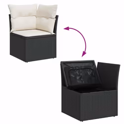 vidaXL 6 Piece Garden Sofa Set with Cushions Grey Poly Rattan Acacia - black and cream - Additional view 9