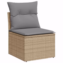 vidaXL 6 Piece Garden Sofa Set with Cushions Grey Poly Rattan Acacia - beige and grey - Additional view 2