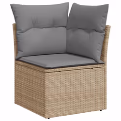 vidaXL 6 Piece Garden Sofa Set with Cushions Grey Poly Rattan Acacia - beige and grey - Additional view 5