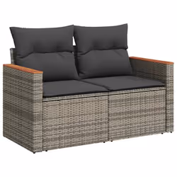 vidaXL 6 Piece Garden Sofa Set with Cushions Grey Poly Rattan Acacia - grey - Additional view 4