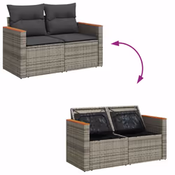vidaXL 6 Piece Garden Sofa Set with Cushions Grey Poly Rattan Acacia - grey - Additional view 7