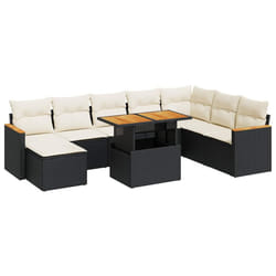 vidaXL 9 Piece Garden Sofa Set with Cushions Beige Poly Rattan Acacia - black and cream