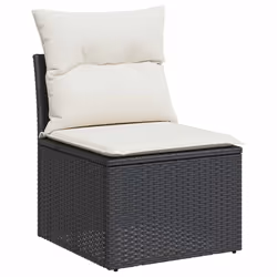 vidaXL 9 Piece Garden Sofa Set with Cushions Beige Poly Rattan Acacia - black and cream